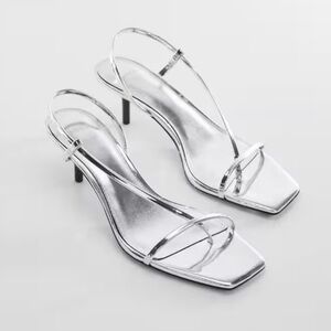 Mango Metallic strap sandal heels